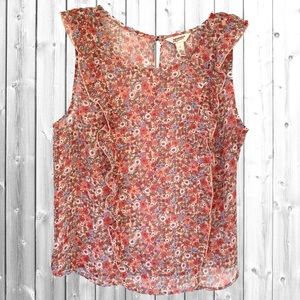 NWOT Sheer Floral Sleeveless Blouse Ruffle Detail